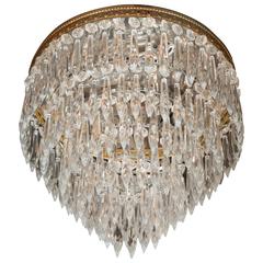 1940's Hollywood Cut Crystal and Brass Five-Tiered Flush Mount Chandelier