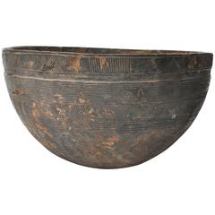 Large Antique African Hand Carved Wooden Milk Bowl