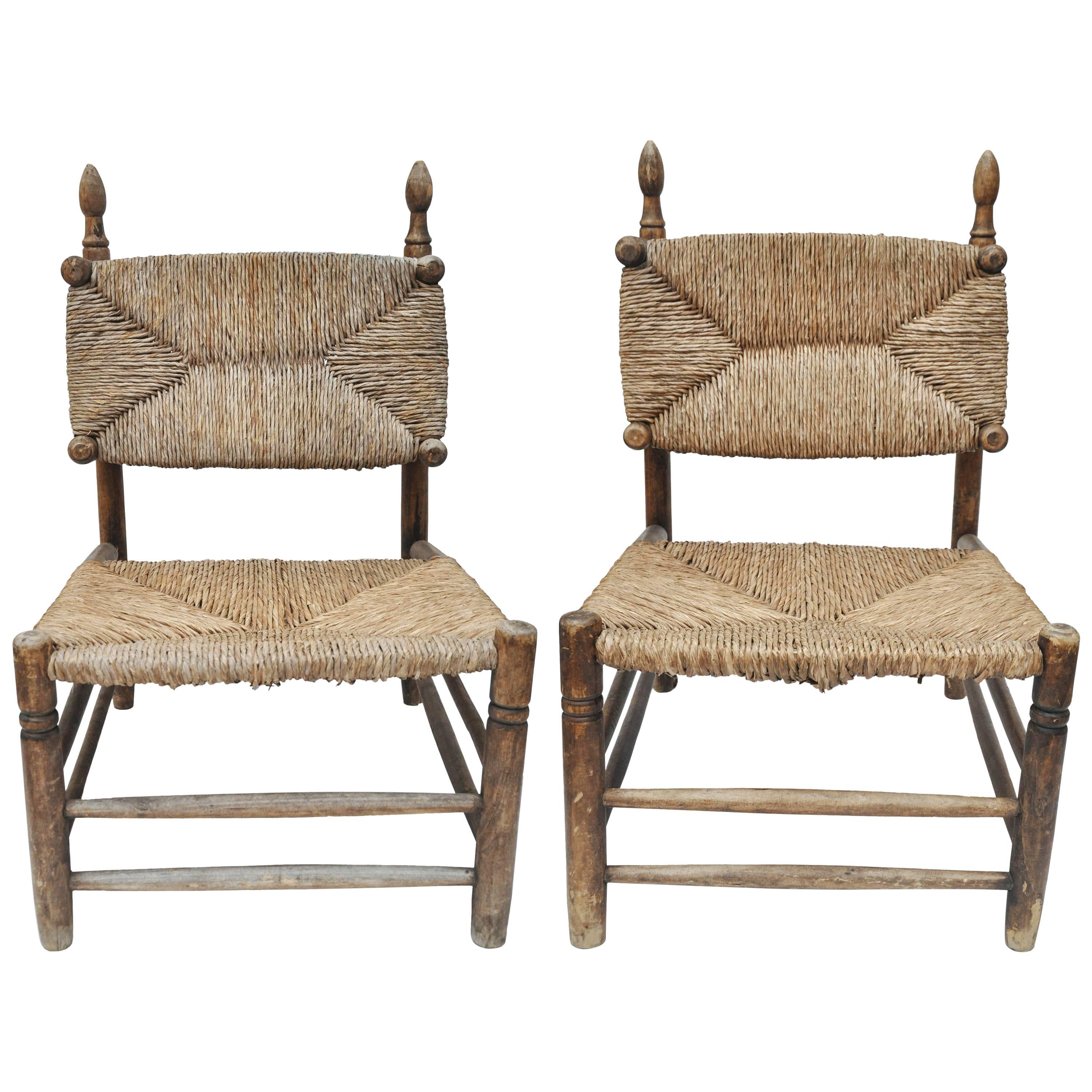 Early 20th Century Pair of French Rush Slipper Chairs
