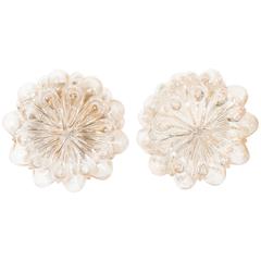 Beautiful Pair of German 1960s Bubble Glass Flower Sconces