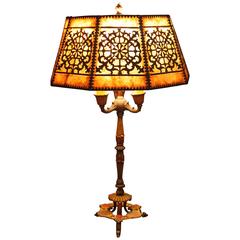 Outstanding Antique Table Lamp with Original Mica Shade
