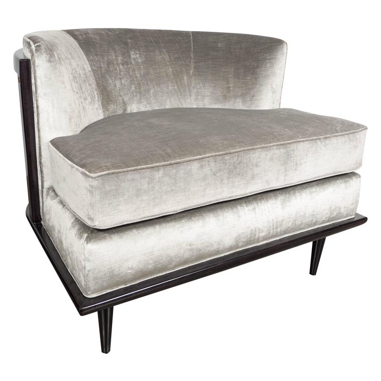 Ultra Chic Mid Century Curved Back Slipper Chair In Smoked Platinum Ultra Chic Mid Century Curved Back Slipper Chair In Smoked Platinum Velvet For