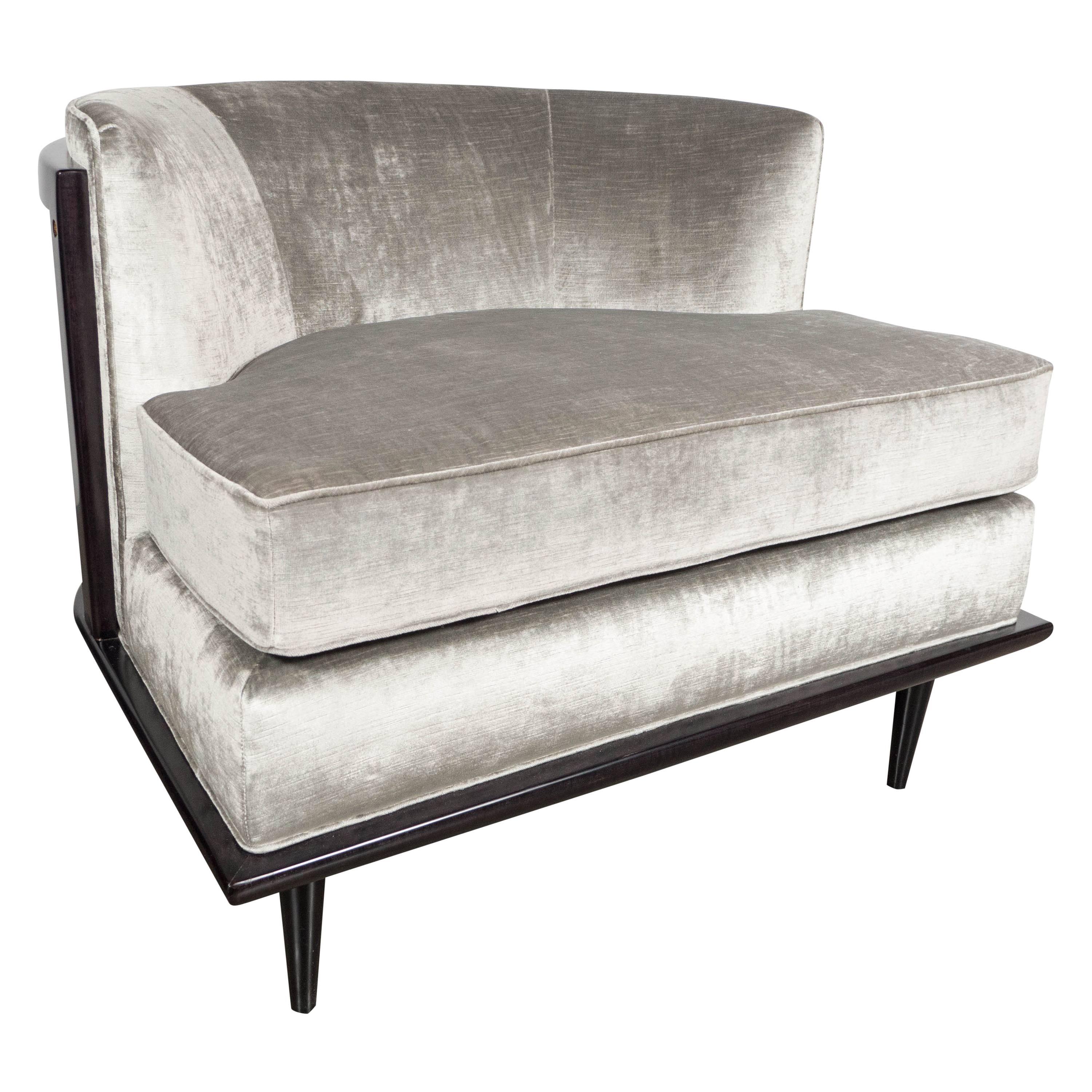 Ultra Chic Mid-Century Curved Back Slipper Chair in Smoked Platinum Velvet