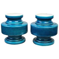 Vintage 1950s Italian Turquoise Ceramic Vases