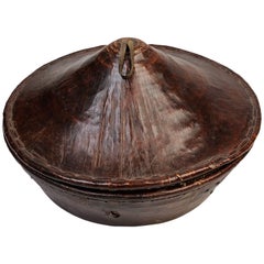 Leather-Covered Indian Basket with Lid