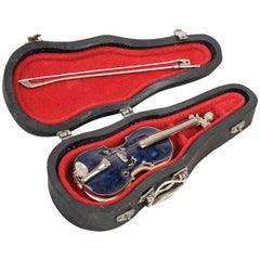  Italian Signed Miniature Violin in Silver and Enamel 