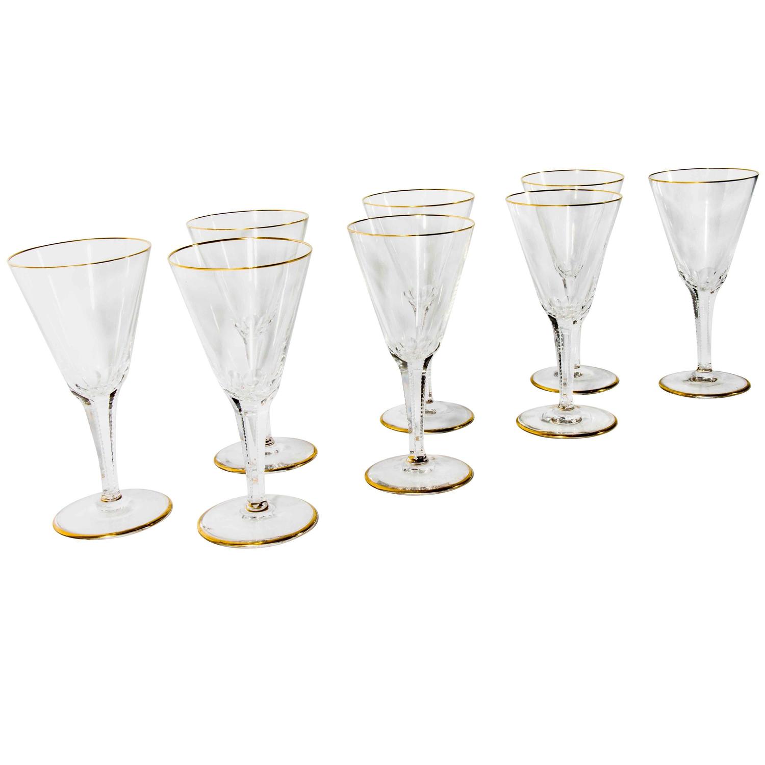 Antique Stamped Wine Glasses with Gold Trim at 1stdibs