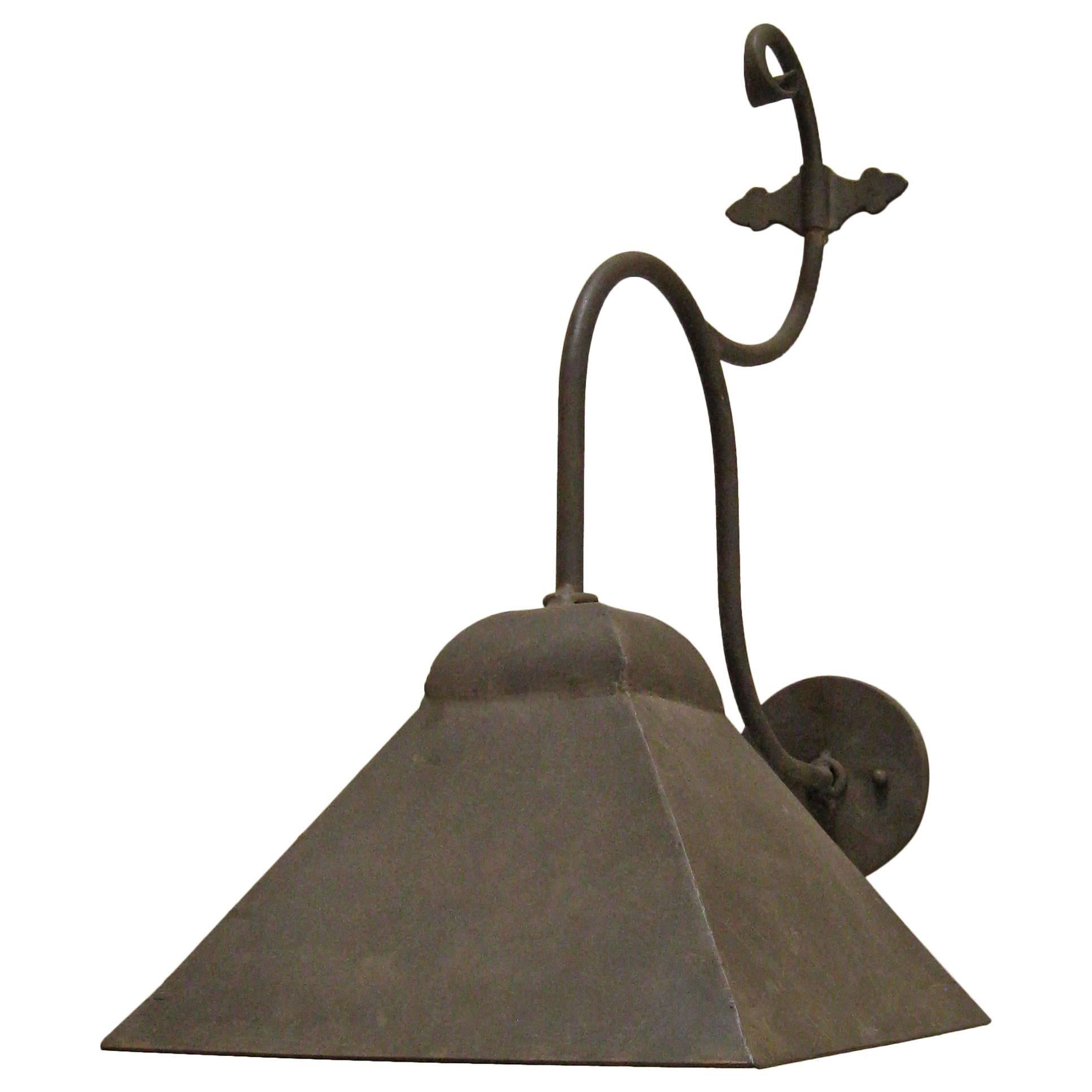 Iron Exterior Hooded Wall Sconce For Sale