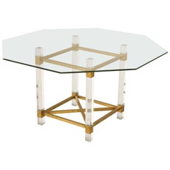 French Acrylic and Brass Dining Table