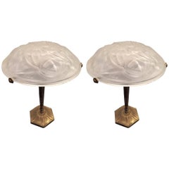 Pair of Signed Degue French Art Deco Table Lamps