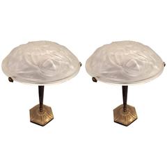 Vintage Pair of Signed Degue French Art Deco Table Lamps