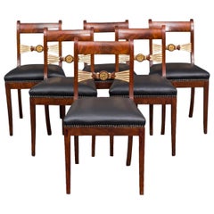 Dining Chairs Set of 6 English Mahogany Leather Black 19th Century England