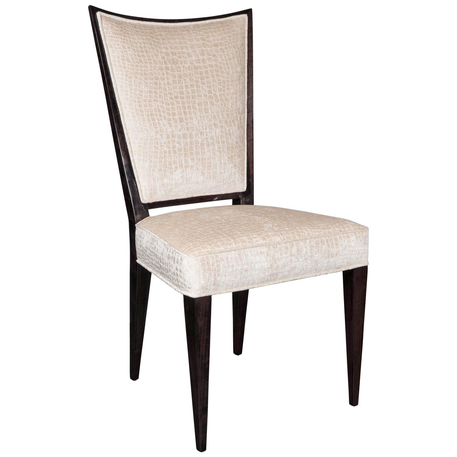 Elegant MidCentury Modernist Side or Desk Chair in Velvet and Ebonized