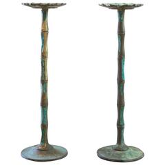 Extra-Large Stunning Bronze and Inlay Pepe Mendoza Candle Holders