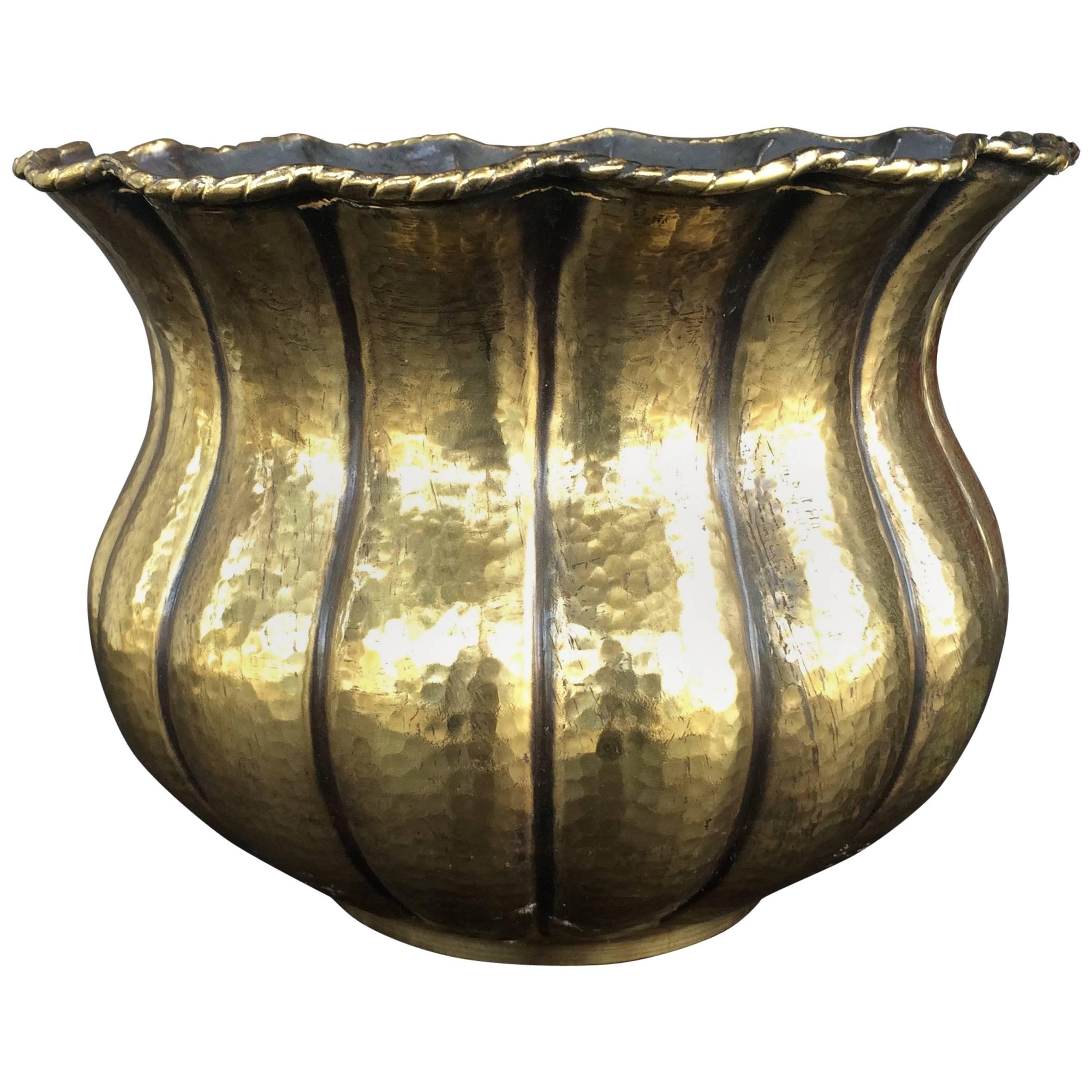 Italian Fluted Hammered Brass Bowl