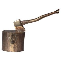 Solid Brass Ax in Tree Stump Paperweight