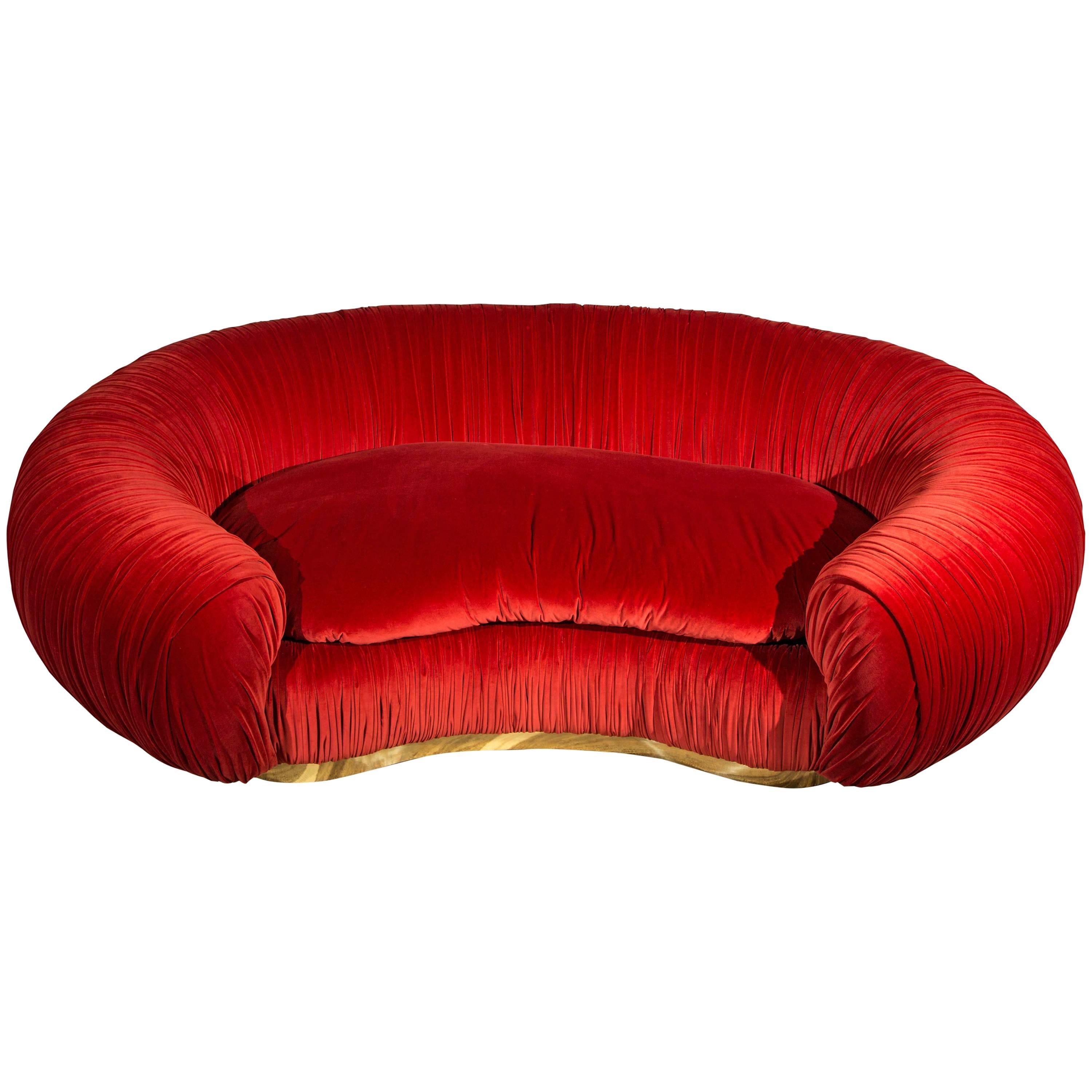 Croissant Sofa on Brushed Brass Base by Gina Berschneider For Sale