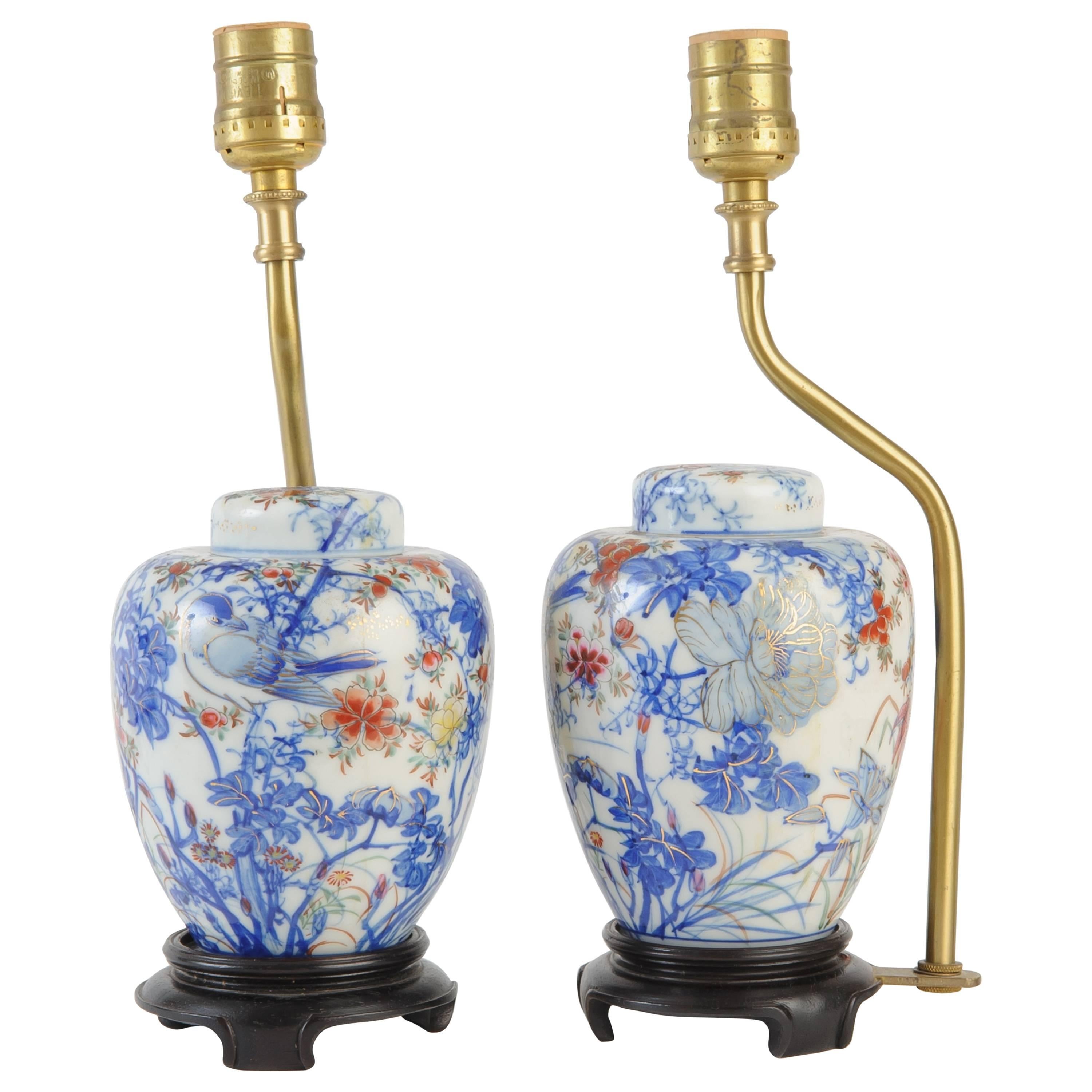 Pair of Imari Jars with Covers Made into Lamps For Sale