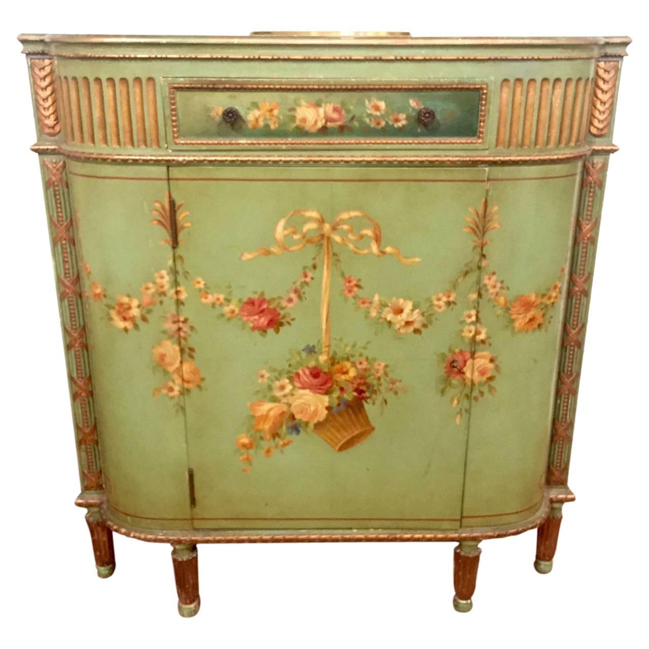 Vintage Celadon Green and Handpainted Curved at 1stdibs