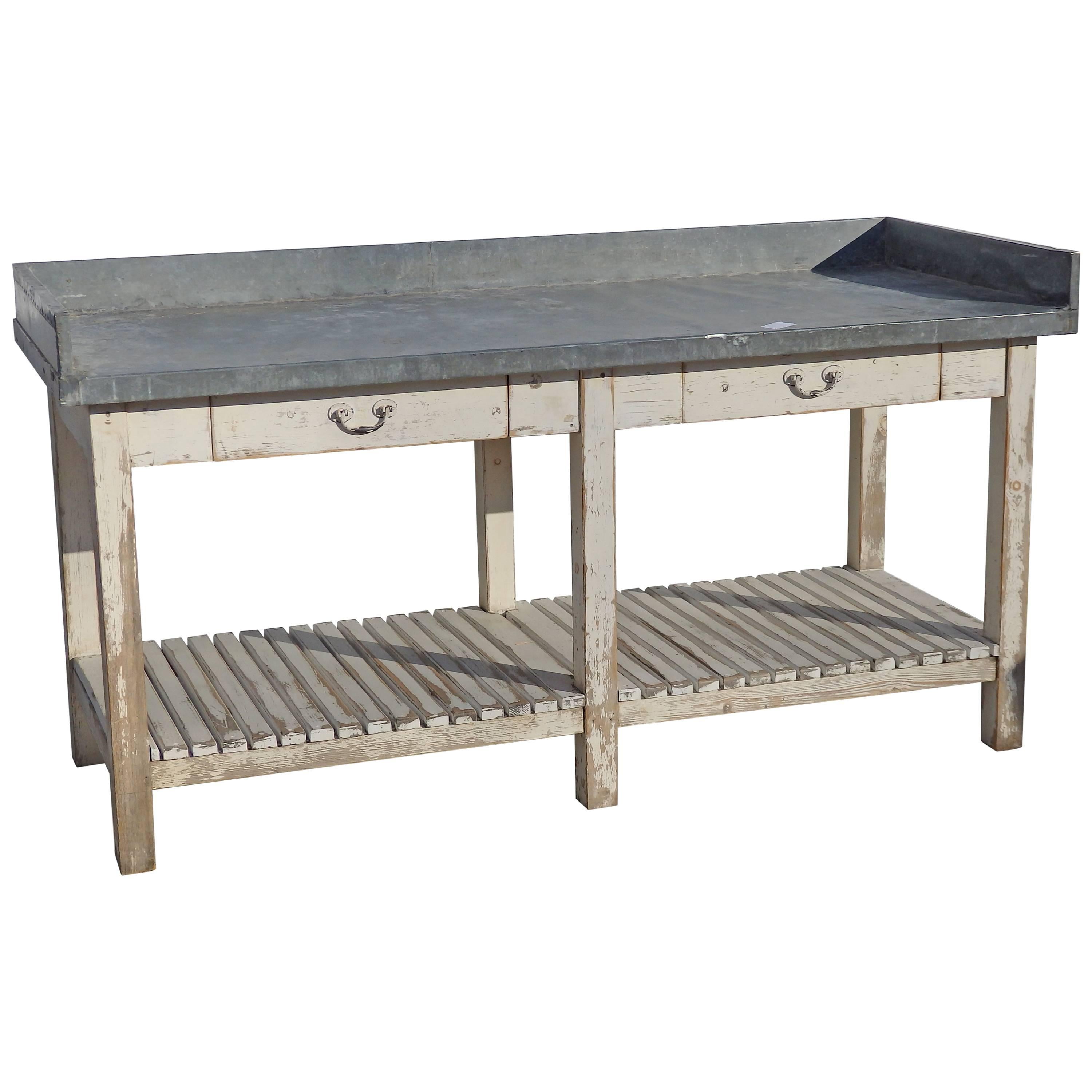 Old French Zinc Topped Florists Table For Sale