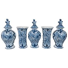 Five-Piece Blue and White Dutch Delft Garniture