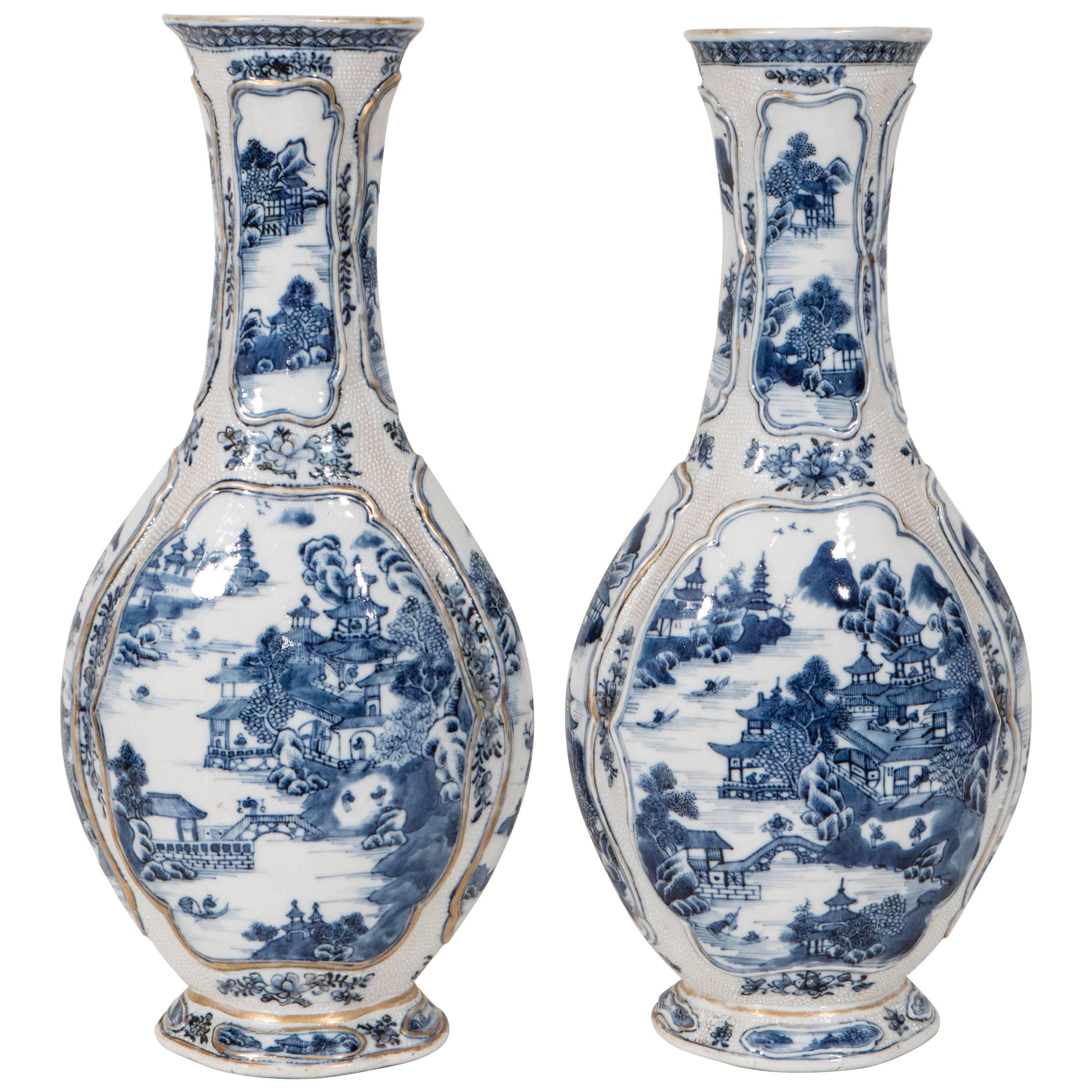 Pair of Antique Chinese Blue and White Porcelain Mantle Vases