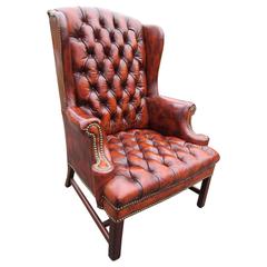 20th Century American Tufted Leather WIngback Armchair