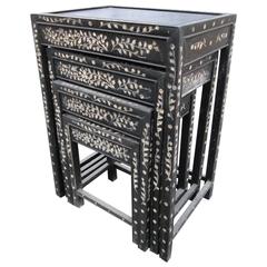 Antique Mother of Pearl Inlaid Ebony Nesting Tables