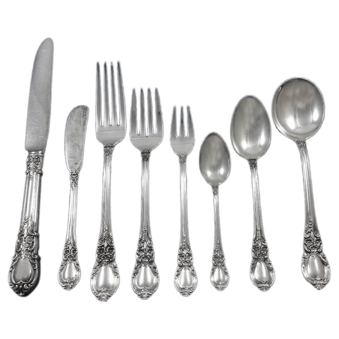 American Victorian by Lunt Sterling Silver Flatware Set 18 Service Monumental For Sale