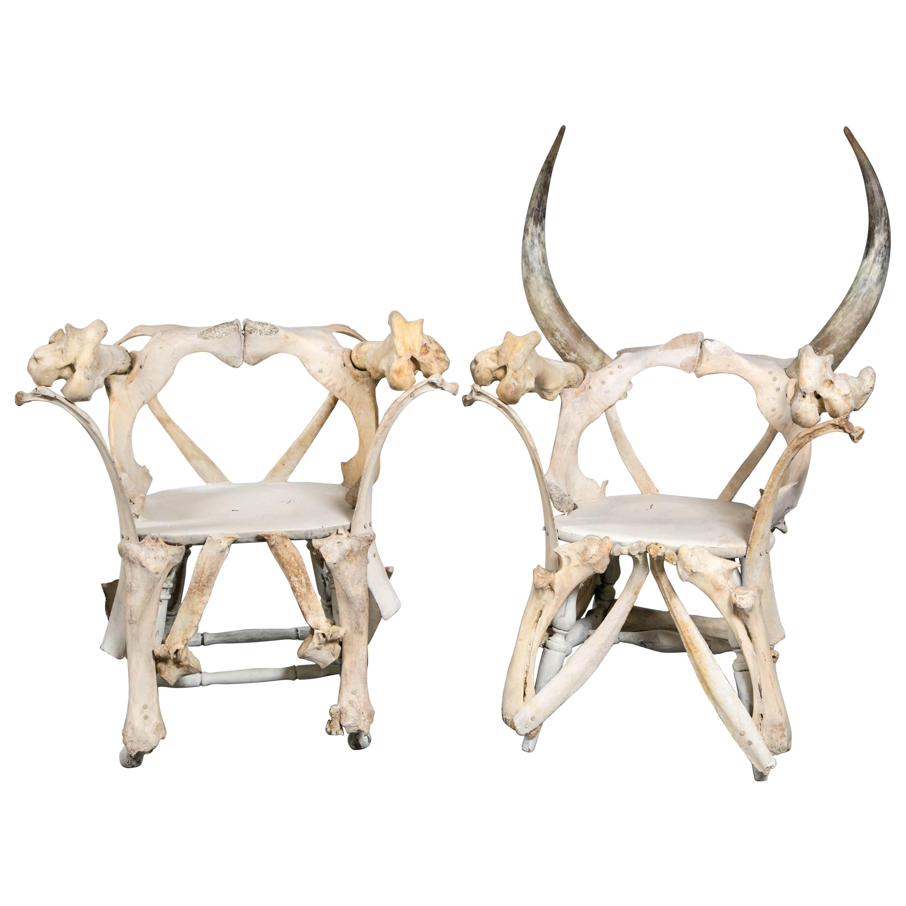 Pair of Large Bone Chairs For Sale