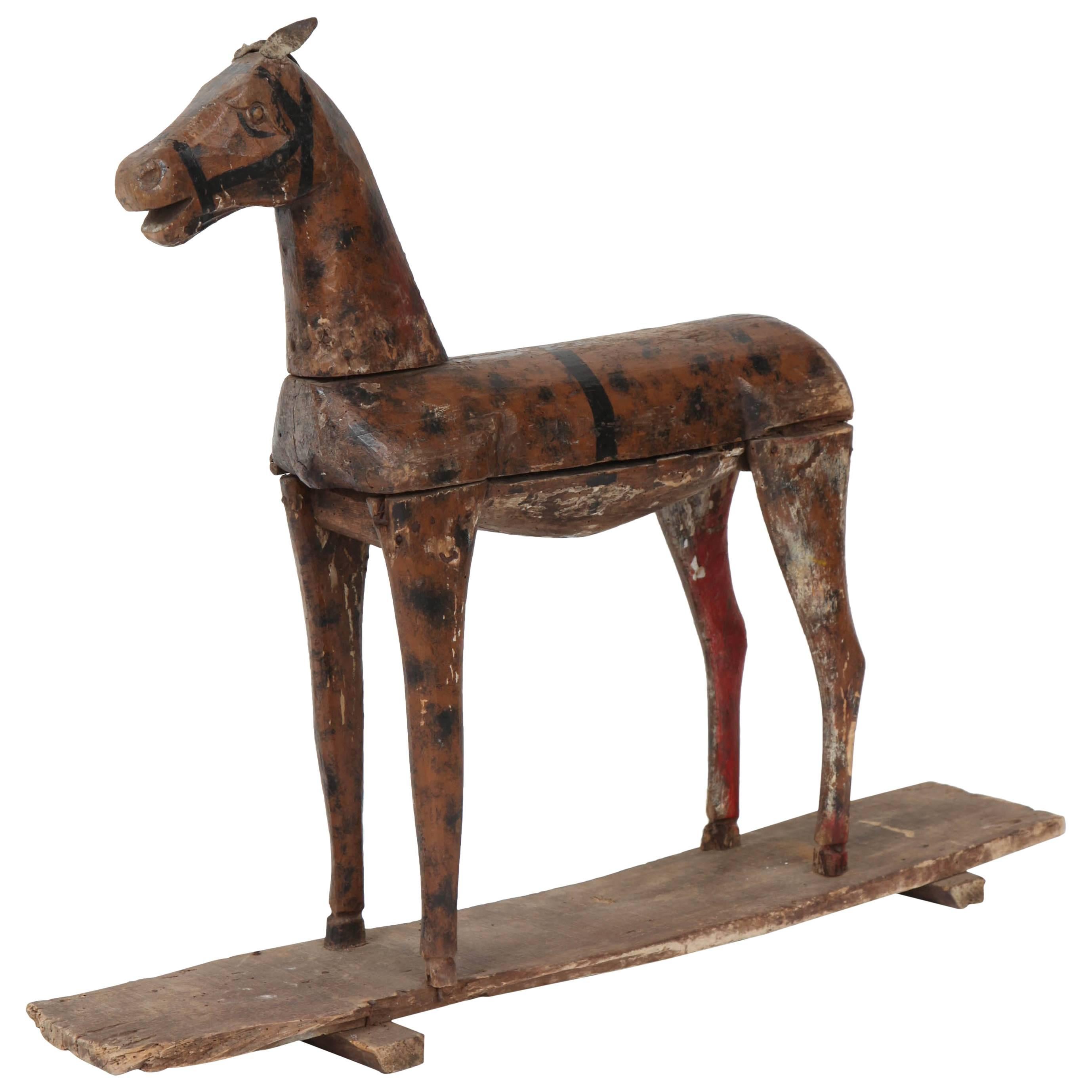 Carved Wooden and Painted Toy Horse