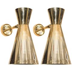 Pair of Scandinavian Modern Brass Sconces in the Style of Paavo Tynell