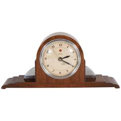 Exemplary Streamline Art Deco Mahogany and Chrome Table Clock by Telechron