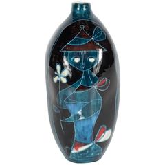 Vintage Striking Hand-Painted Ceramic Vase by Marcello Fantoni