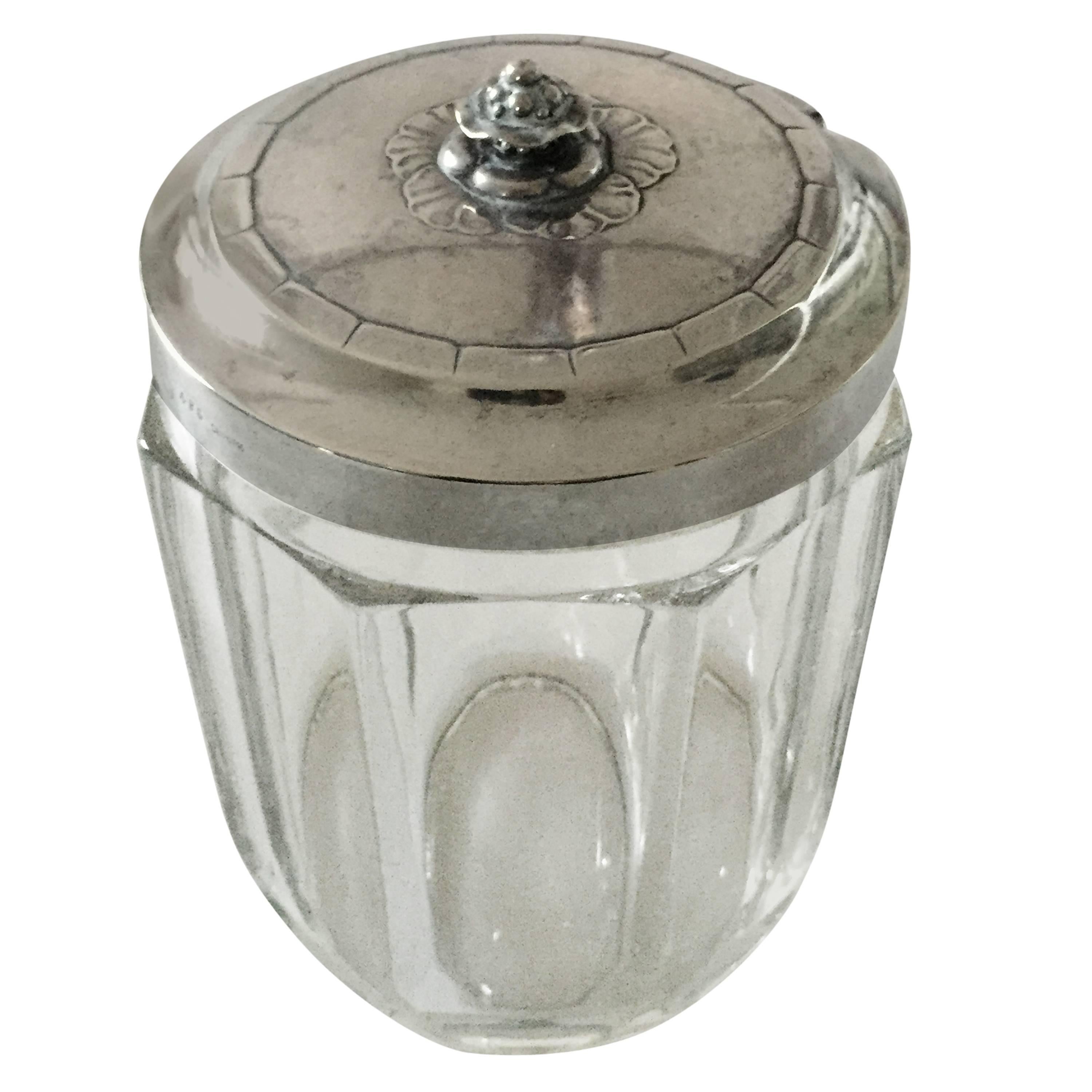 Georg Jensen Crystal Jar with Sterling Silver Lid #486 For Sale