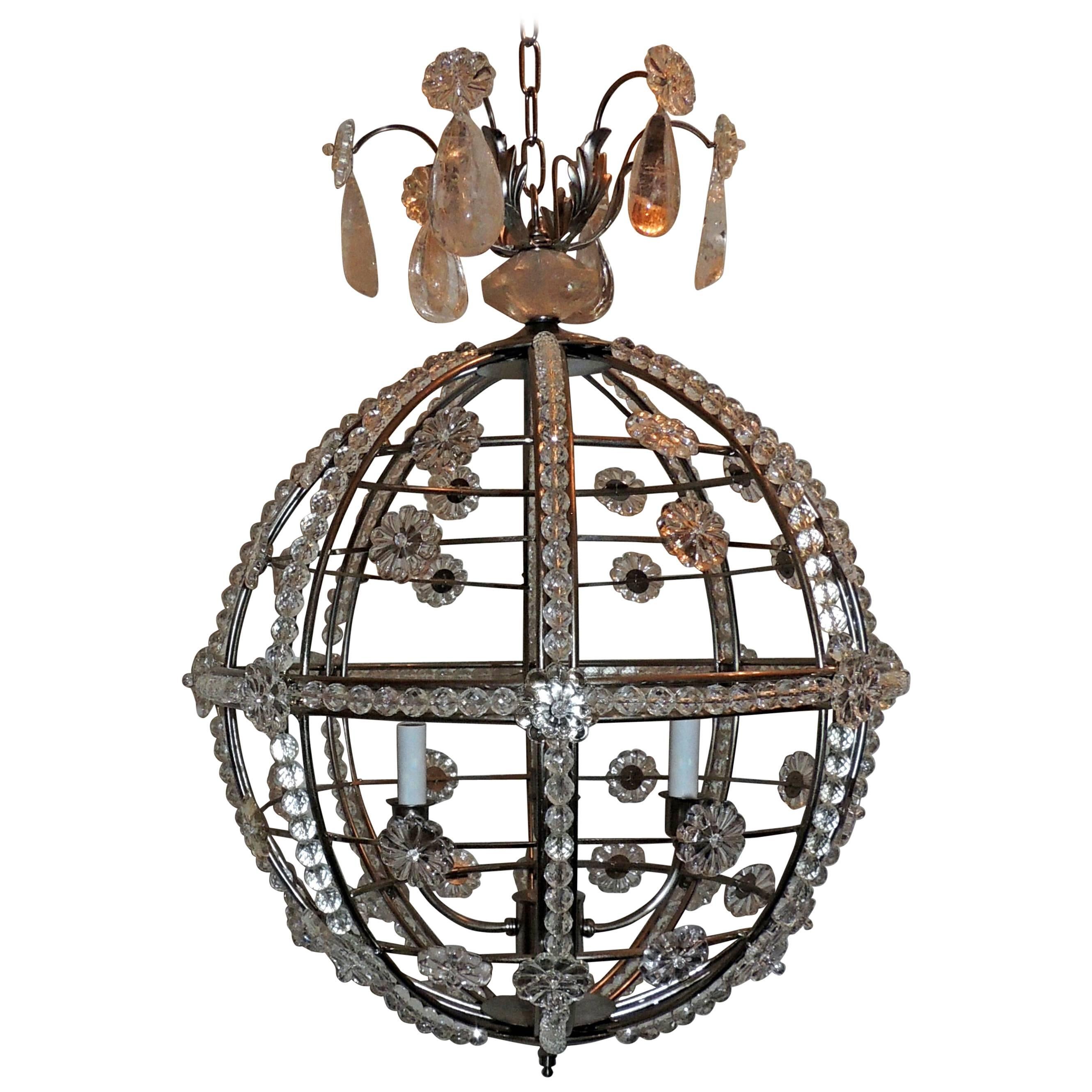 Modern Transitional Brushed Nickel Sputnik Rock Crystal Ball Chandelier Fixture For Sale