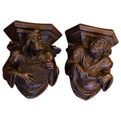 Pair of French Bronze Grotesque Figural Wall Brackets