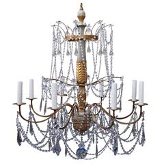 Italian Giltwood, Painted and Crystal Chandelier