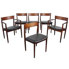Set of Six Midcentury Rosewood and Leather Dining Chairs by Rosengren Hansen
