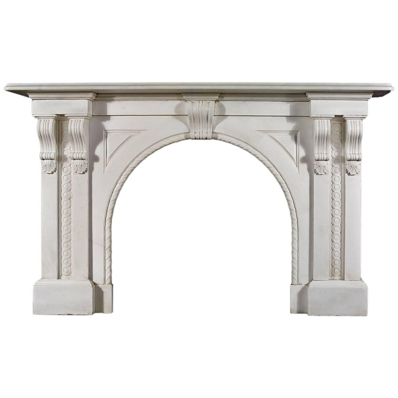 Antique White Statuary Marble Victorian Arched Fireplace Mantel