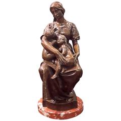Bronze Sculpture 'Charity' by Paul Dubois, 19th Century