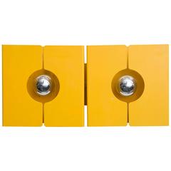 Mod Double Yellow Metal 1970s Wall Sconce from La Pagne Ski Resort, France