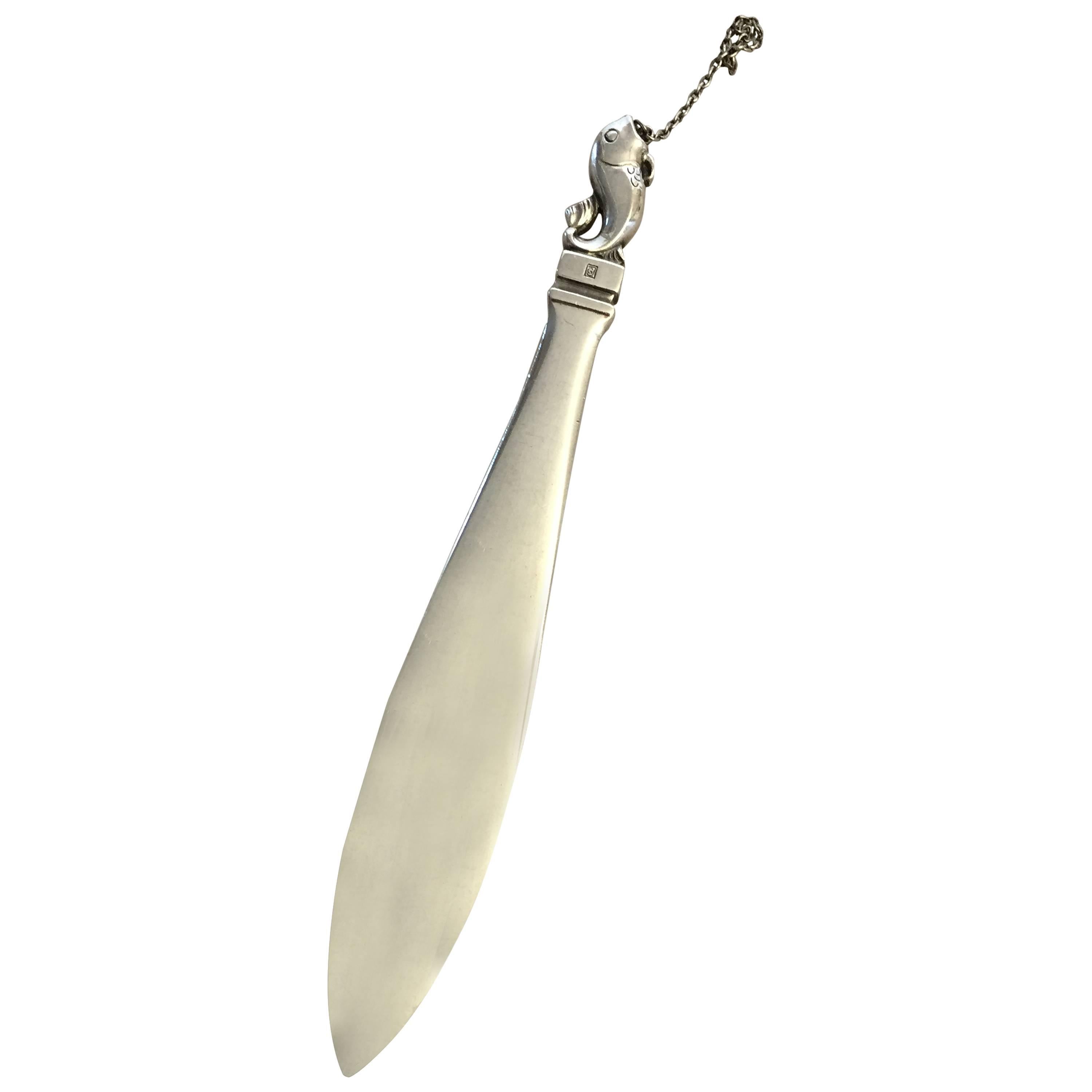 Georg Jensen Sterling Silver Letter Opener with Fish Ornament