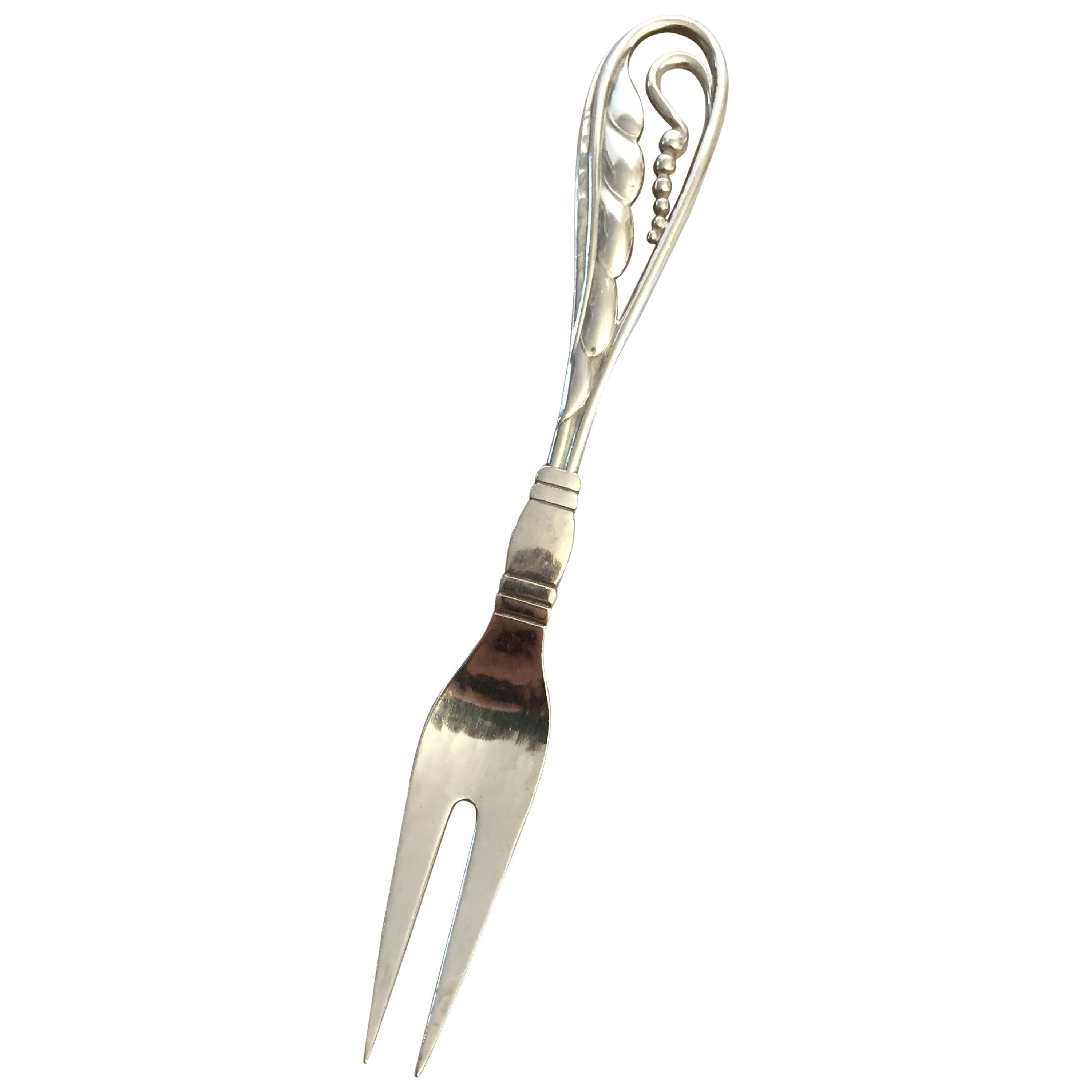 Georg Jensen Silver Ornamental Meat Fork #70 For Sale