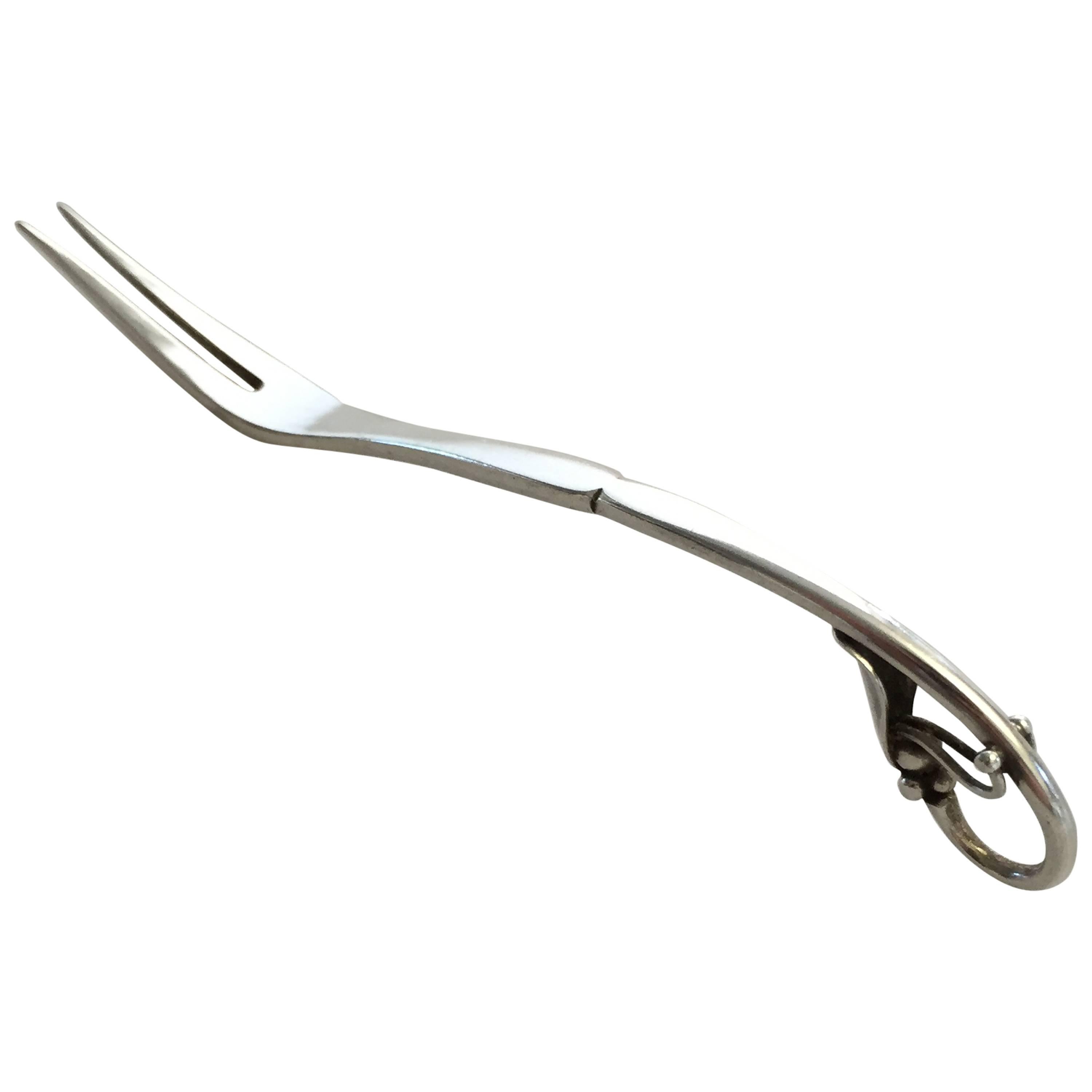 Georg Jensen Sterling Silver Ornamental Cocktail Fork #21 For Sale
