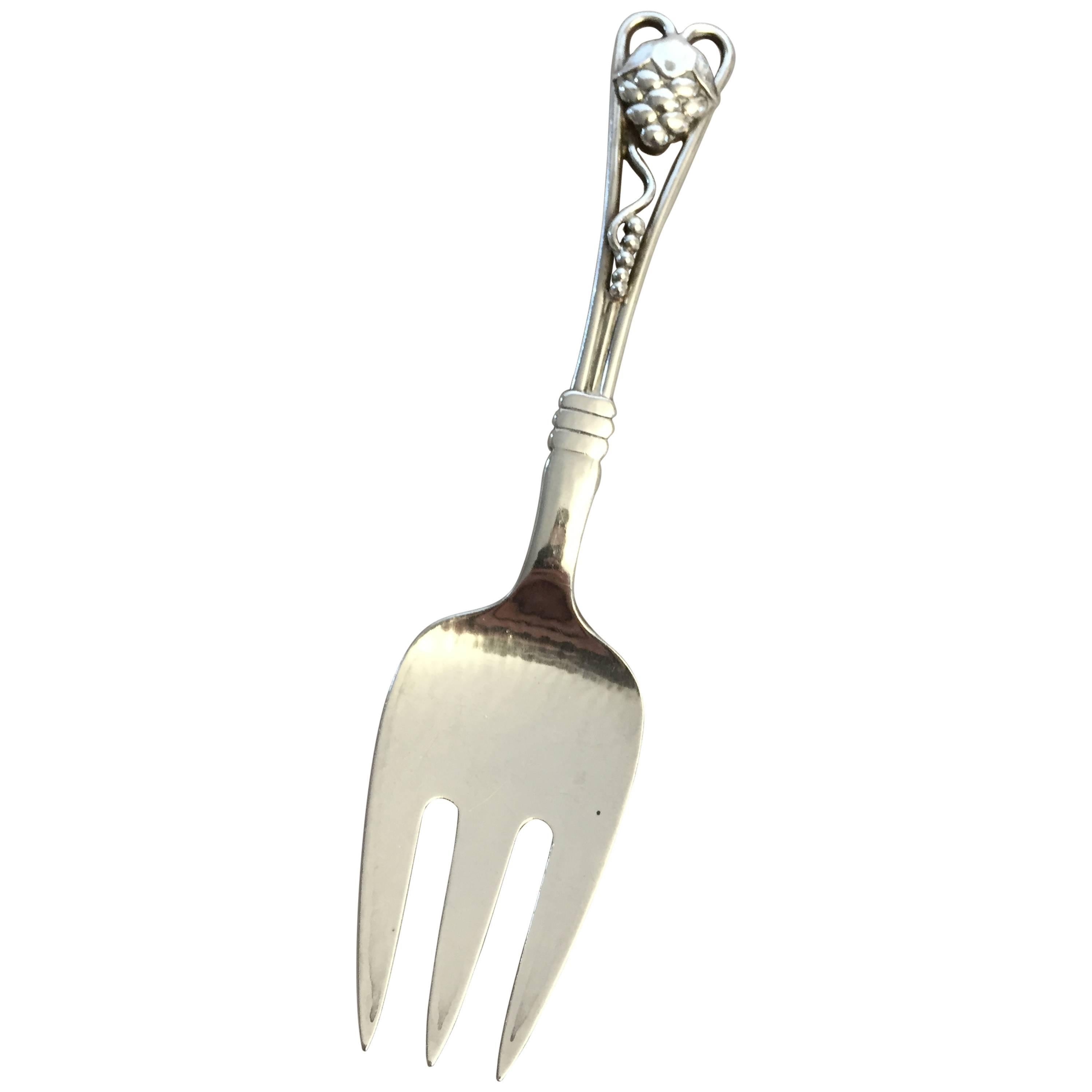 Georg Jensen Silver Ornamental Serving Fork For Sale