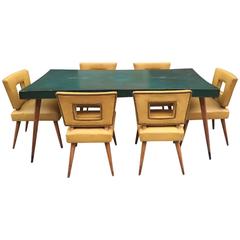 A Leather Top Dining Table w/ Six Chairs manner of James Mont 7