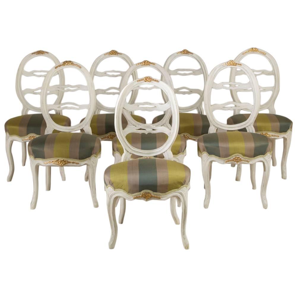 Harlequin Set of Eight Swedish Dining Chairs For Sale