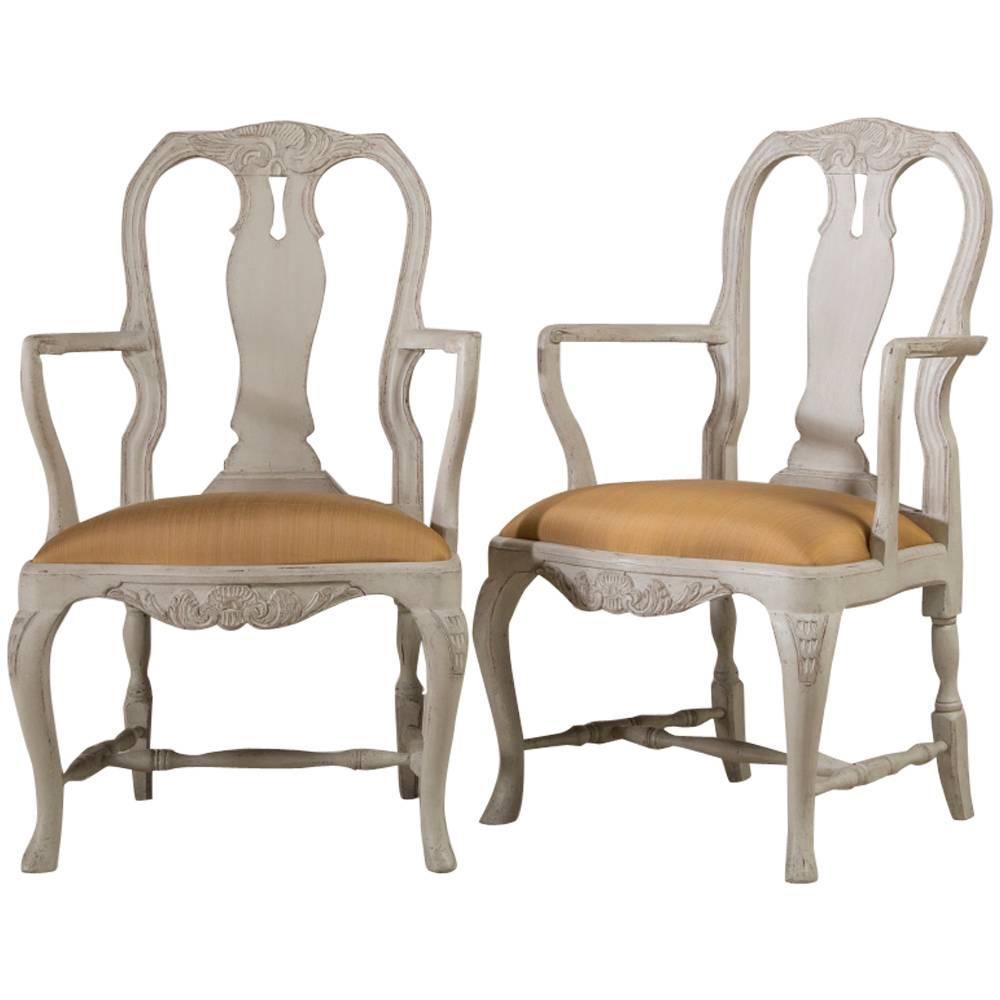 Pair of Swedish Rococo Style Painted Armchairs, 1920s For Sale