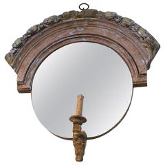 Antique 18th Century Architectural Fragment Wall Mirror with Candle Holder